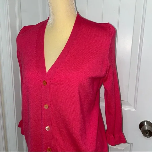 Miu Miu wool sweater pink ruffled 3/4 sleeves button up cardigan 40 small med
